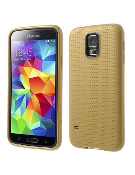 CUSTODIA GEL TPU SILICONE per SAMSUNG G900F GALAXY S5, GALAXY S5 NEO G903F, GALAXY S5 PLUS COLORE ORO EFFETTO PUNTINATO