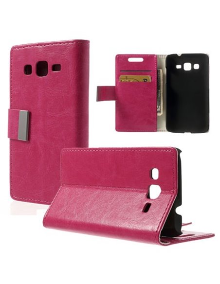 CUSTODIA FLIP ORIZZONTALE PELLE per SAMSUNG I8580 GALAXY CORE ADVANCE CON STAND E TASCHE PORTA CARTE COLORE FUCSIA