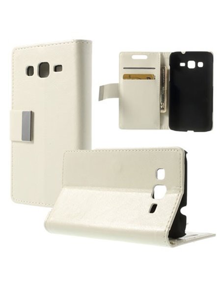 CUSTODIA FLIP ORIZZONTALE PELLE per SAMSUNG I8580 GALAXY CORE ADVANCE CON STAND E TASCHE PORTA CARTE COLORE BIANCO