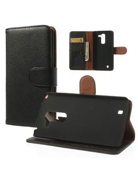 CUSTODIA FLIP ORIZZONTALE PELLE RUVIDA per LG G PRO 2, D837, D838, F350 CON STAND E TASCHE PORTA CARTE COLORE NERO