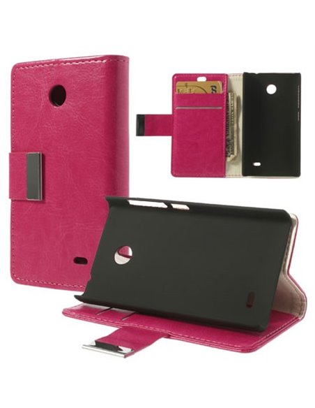 CUSTODIA FLIP ORIZZONTALE PELLE per NOKIA X, X+ CON STAND E TASCHE PORTA CARTE COLORE FUCSIA