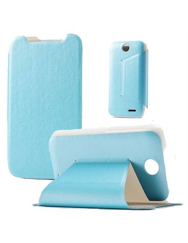 CUSTODIA FLIP ORIZZONTALE PELLE per HTC DESIRE 310 CON STAND COLORE AZZURRO BLISTER SWIFT