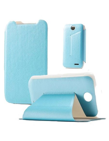 CUSTODIA FLIP ORIZZONTALE PELLE per HTC DESIRE 310 CON STAND COLORE AZZURRO BLISTER SWIFT