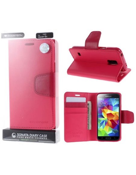 CUSTODIA FLIP ORIZZONTALE PELLE per SAMSUNG G900 GALAXY S5, S5 NEO CON INTERNO IN TPU SILICONE E STAND FUCSIA SONATA BLISTER