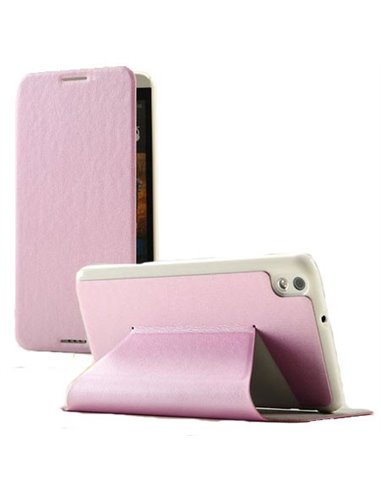 CUSTODIA FLIP ORIZZONTALE PELLE per HTC DESIRE 816, DESIRE 816G DUAL SIM CON STAND COLORE ROSA BLISTER SWIFT