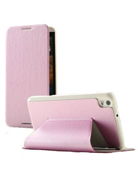 CUSTODIA FLIP ORIZZONTALE PELLE per HTC DESIRE 816, DESIRE 816G DUAL SIM CON STAND COLORE ROSA BLISTER SWIFT