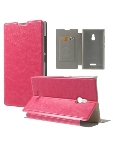 CUSTODIA FLIP ORIZZONTALE PELLE per NOKIA XL CON STAND E TASCHE PORTA CARTE COLORE ROSA