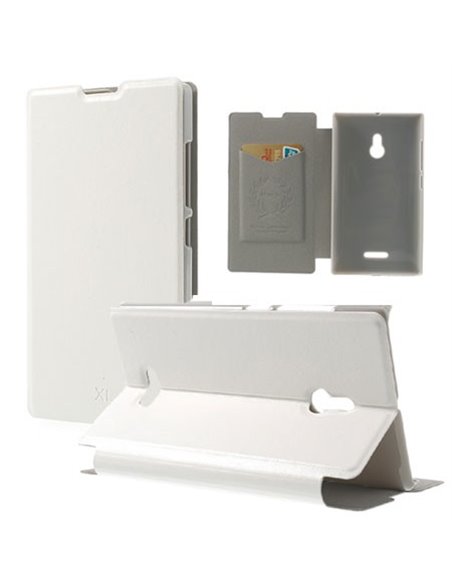 CUSTODIA FLIP ORIZZONTALE PELLE per NOKIA XL CON STAND E TASCHE PORTA CARTE COLORE BIANCO