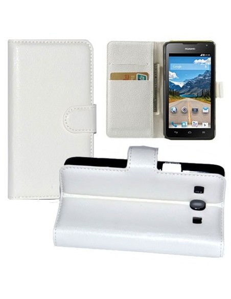 CUSTODIA FLIP ORIZZONTALE PELLE per HUAWEI ASCEND Y530, C8813 CON STAND, PORTA CARTE E CHIUSURA MAGNETICA COLORE BIANCO