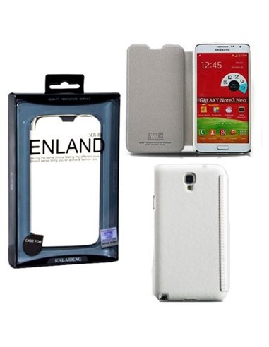 CUSTODIA FLIP ORIZZONTALE PELLE per SAMSUNG N7500 GALAXY NOTE 3 NEO, N7502, N7505 COLORE BIANCO BLISTER ENLAND
