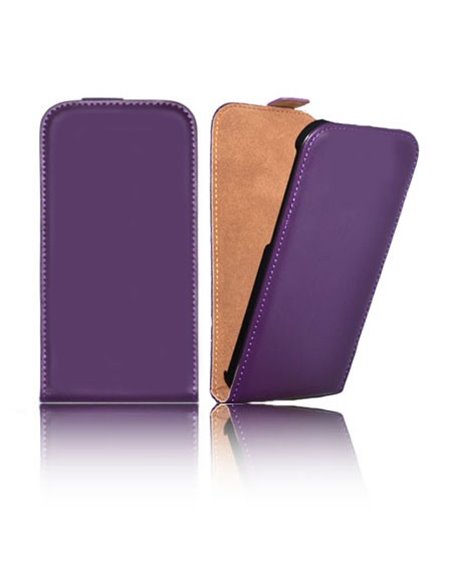 CUSTODIA FLIP VERTICALE SLIM PELLE per LG L70 D320N, L70 DUAL SIM D325 COLORE VIOLA