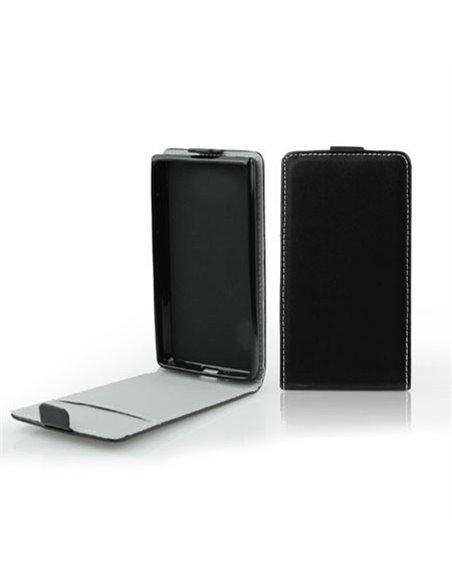 CUSTODIA FLIP VERTICALE SLIM PELLE per ALCATEL ONE TOUCH POP C3, POP C2 CON INTERNO IN TPU SILICONE COLORE NERO