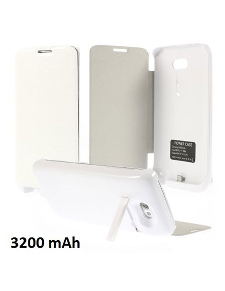 BATTERIA ESTERNA CON FLIP COVER E STAND per LG OPTIMUS G2, D802 3200 mAh COLORE BIANCO