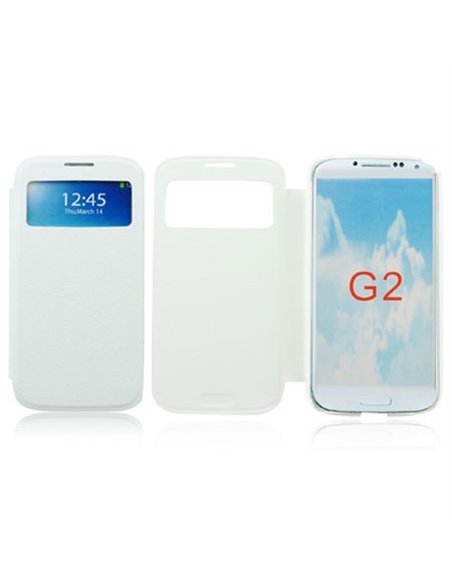 CUSTODIA FLIP ORIZZONTALE CON FINESTRA ID per LG OPTIMUS G2, D802, D802TA, D803 COLORE BIANCO (NO RIMOZIONE COVER)