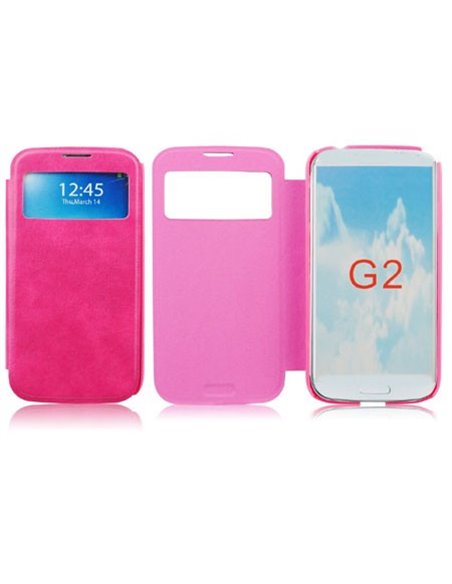 CUSTODIA FLIP ORIZZONTALE CON FINESTRA ID per LG OPTIMUS G2, D802, D802TA, D803 COLORE ROSA (NO RIMOZIONE COVER)