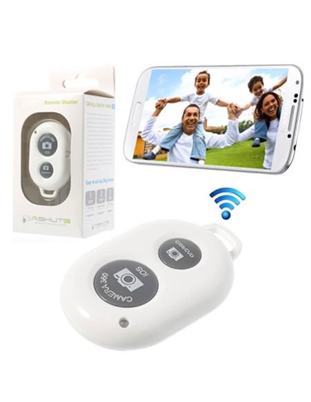 TELECOMANDO BLUETOOTH AUTOSCATTO FOTOCAMERA PER ANDROID E IOS FINO A 10MT COLORE BIANCO SEGUE COMPATIBILITA'...