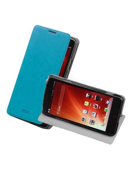 CUSTODIA FLIP ORIZZONTALE PELLE per ZTE NUBIA Z5s CON STAND E INTERNO IN TPU SILICONE COLORE AZZURRO