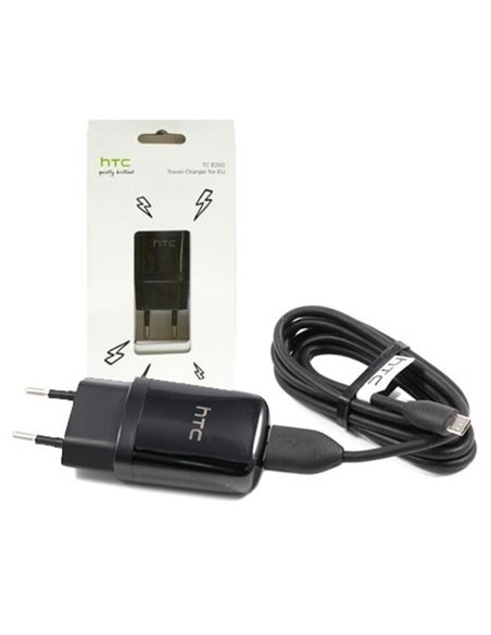 CARICATORE DA RETE 1000mAh ORIGINALE HTC CON 1 PORTA USB + CAVO MICRO USB COLORE NERO TC-E250 BLISTER