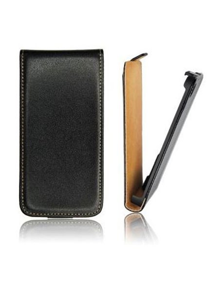 CUSTODIA FLIP VERTICALE SLIM PELLE per HTC ONE 2 MINI, M8 MINI COLORE NERO