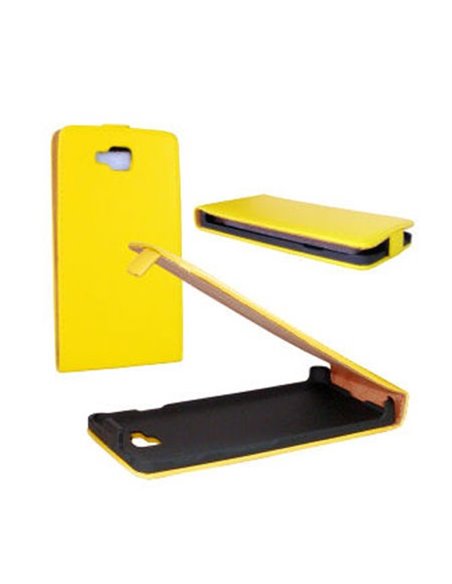 CUSTODIA FLIP VERTICALE SLIM PELLE per LG OPTIMUS L9 II, D605 COLORE GIALLO