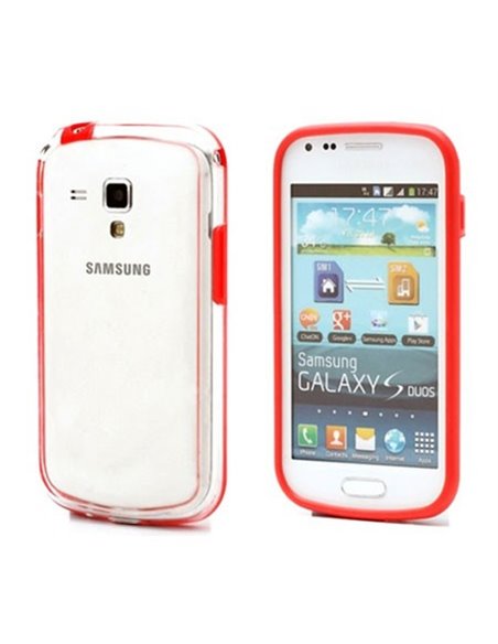 CUSTODIA BUMPER GEL TPU SILICONE SEMI-RIGIDO per SAMSUNG S7562 GALAXY S DUOS COLORE ROSSO-TRASPARENTE-ROSSO