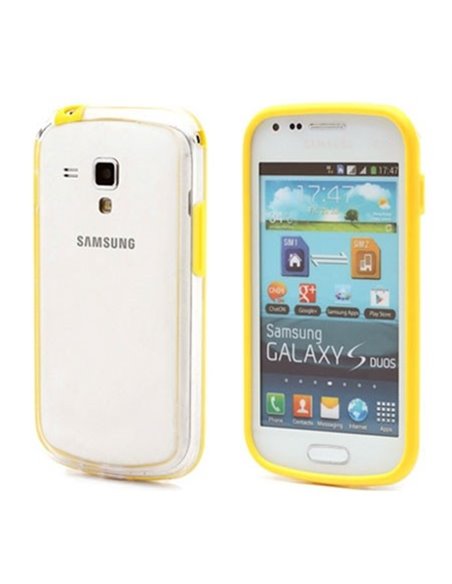 CUSTODIA BUMPER GEL TPU SILICONE SEMI-RIGIDO per SAMSUNG S7562 GALAXY S DUOS COLORE GIALLO-TRASPARENTE-GIALLO