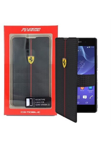 CUSTODIA FLIP ORIZZONTALE FERRARI FEFOCFLBKZ2BL per SONY XPERIA Z2 COLORE NERO ONE CARBON COLLECTION BLISTER