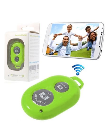 TELECOMANDO BLUETOOTH AUTOSCATTO FOTOCAMERA PER ANDROID E IOS FINO A 10MT COLORE VERDE SEGUE COMPATIBILITA'...