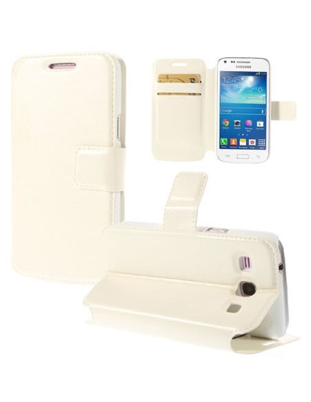 CUSTODIA FLIP ORIZZONTALE PELLE per SAMSUNG G3500 GALAXY CORE PLUS CON STAND, PORTA CARTE E CHIUSURA MAGNETICA COLORE BIANCO