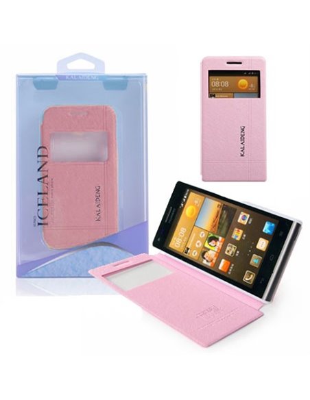 CUSTODIA FLIP ORIZZONTALE PELLE per HUAWEI ASCEND G6 CON STAND E FINESTRA ID ROSA EFFETTO CROSS ICELAND II BLISTER (NO G6 4G)