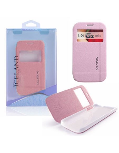 CUSTODIA FLIP ORIZZONTALE per LG G2 MINI CON STAND E FINESTRA ID COLORE ROSA EFFETTO CROSS ICELAND II BLISTER