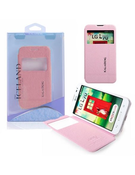 CUSTODIA FLIP ORIZZONTALE per LG L70 D320N, L70 DUAL SIM D325 CON STAND E FINESTRA ID ROSA EFFETTO CROSS ICELAND II BLISTER