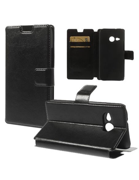 CUSTODIA FLIP ORIZZONTALE PELLE per HTC ONE 2 MINI, M8 MINI CON STAND E TASCHE PORTA CARTE COLORE NERO