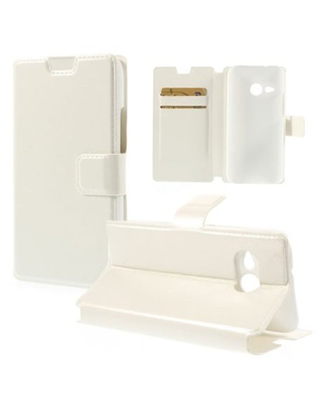 CUSTODIA FLIP ORIZZONTALE PELLE per HTC ONE 2 MINI, M8 MINI CON STAND E TASCHE PORTA CARTE COLORE BIANCO