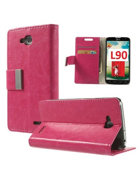 CUSTODIA FLIP ORIZZONTALE SIMILPELLE per LG L90 DUAL D410 CON STAND E TASCHE PORTA CARTE COLORE ROSA