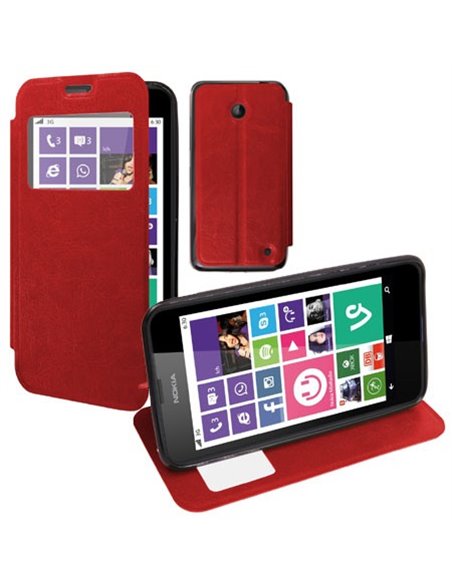 CUSTODIA FLIP ORIZZONTALE PELLE per NOKIA LUMIA 630 CON FINESTRA ID ED INTERNO IN TPU SILICONE COLORE ROSSO