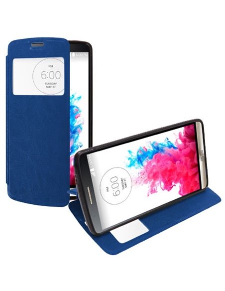 CUSTODIA FLIP ORIZZONTALE PELLE per LG G3 D850, D855, LS990 CON FINESTRA ID ED INTERNO IN TPU SILICONE COLORE BLU