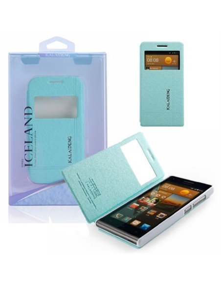 CUSTODIA FLIP ORIZZONTALE PELLE per HUAWEI ASCEND G6 CON STAND E FINESTRA ID AZZURRO EFFETTO CROSS ICELAND II BLISTER (NO G6 4G)