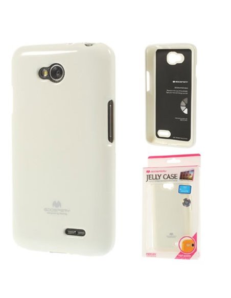 CUSTODIA GEL TPU SILICONE per LG L70 D320N, L70 DUAL SIM D325 COLORE BIANCO LUCIDO CON GLITTER ALTA QUALITA' MERCURY BLISTER