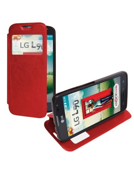 CUSTODIA FLIP ORIZZONTALE SIMILPELLE per  LG L90 DUAL D410 CON FINESTRA ID ED INTERNO IN TPU SILICONE COLORE ROSSO