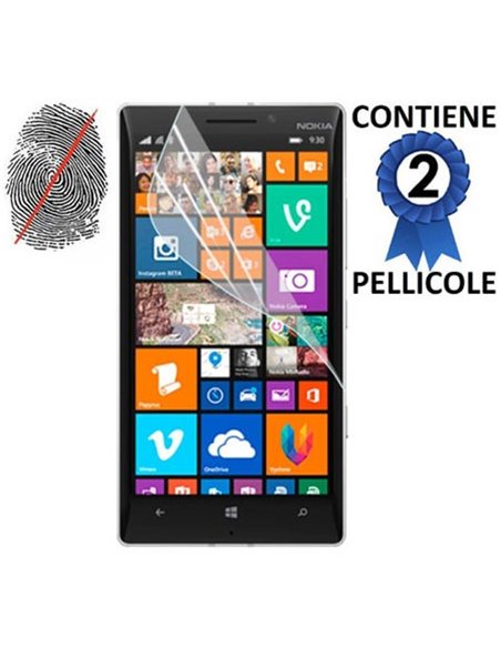 PELLICOLA PROTEGGI DISPLAY ANTI IMPRONTA per NOKIA LUMIA ICON 929, LUMIA 930 CONFEZIONE 2 PEZZI