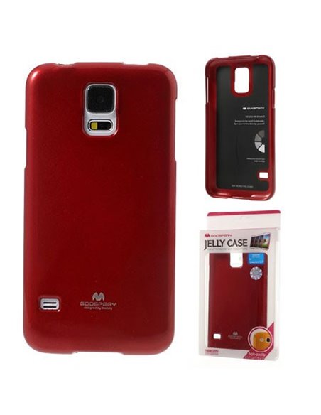 CUSTODIA GEL TPU SILICONE per SAMSUNG G900F GALAXY S5, S5 NEO G903F COLORE ROSSO LUCIDO CON GLITTER ALTA QUALITA' MERCURY BLISTE