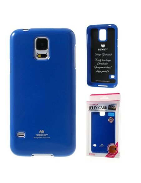 CUSTODIA GEL TPU SILICONE per SAMSUNG G900F GALAXY S5, S5 NEO G903F COLORE BLU LUCIDO CON GLITTER ALTA QUALITA' MERCURY BLISTER