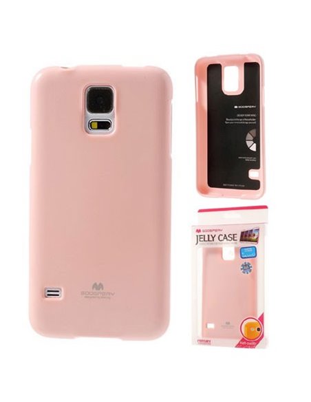 CUSTODIA GEL TPU SILICONE per SAMSUNG G900F GALAXY S5, S5 NEO G903F COLORE ROSA LUCIDO CON GLITTER ALTA QUALITA' MERCURY BLISTER