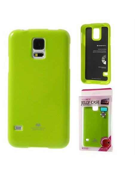 CUSTODIA GEL TPU SILICONE per SAMSUNG G900F GALAXY S5, S5 NEO G903F COLORE VERDE LUCIDO CON GLITTER ALTA QUALITA' MERCURY BLISTE