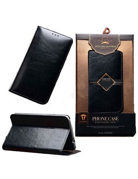 CUSTODIA FLIP ORIZZONTALE VERA PELLE per SONY XPERIA Z2 CON STAND ED INTERNO IN TPU SILICONE COLORE NERO ROYALE BLISTER