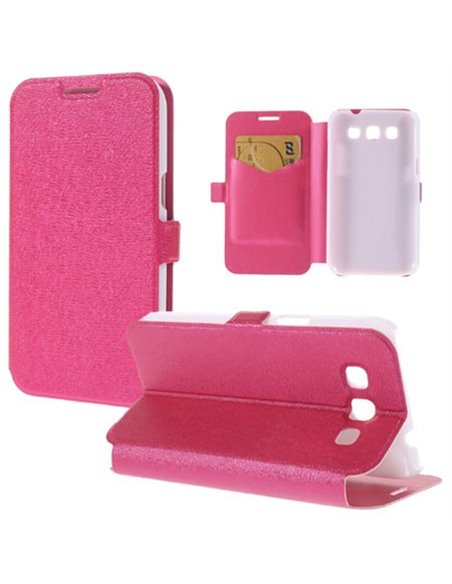 CUSTODIA FLIP ORIZZONTALE SLIM per SAMSUNG I8550 GALAXY WIN, I8552 CON STAND E TASCA PORTA CARTE COLORE ROSA