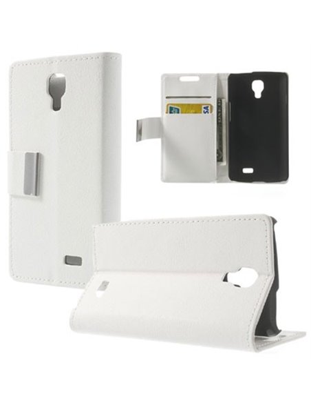 CUSTODIA FLIP ORIZZONTALE PELLE per LG F70 D315 CON STAND E TASCHE PORTA CARTE COLORE BIANCO