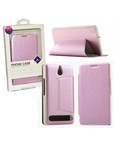 CUSTODIA FLIP ORIZZONTALE PELLE per SONY XPERIA E1 D2004 CON STAND COLORE ROSA BLISTER SWIFT