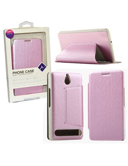 CUSTODIA FLIP ORIZZONTALE PELLE per SONY XPERIA E1 D2004 CON STAND COLORE ROSA BLISTER SWIFT